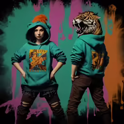 a boy and girl in sweatshirts with a tiger on them
