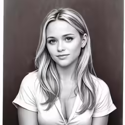 a drawing of a woman with a collared shirt on