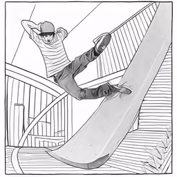 a cartoon drawing of a person riding a ramp