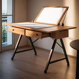 a desk with two drawers on top and a board underneath