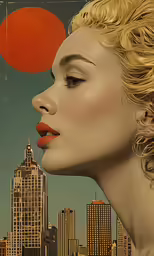 a woman with an orange sun on her face