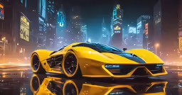 a sports car parked on the road in a futuristic city
