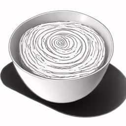 a black and white bowl of soup with a shadow