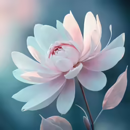 a single flower that is very light blue with pink tips