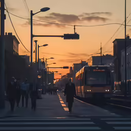 two trains next to each other on a city street