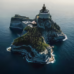 an island in the middle of the ocean has an animal on it