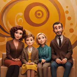 family in front of a colorful background with circles