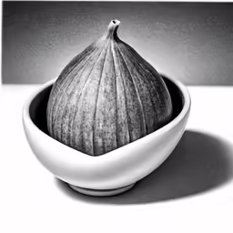 a onion in a white bowl on top of a table