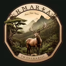 the emblem on the back of a deer stands in a field