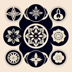 a black and white circular design with different shapes