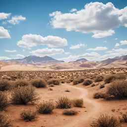 an open field has some bushes and shrubs