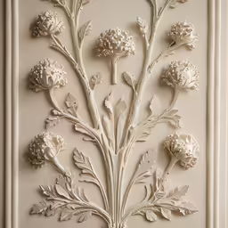 a white art piece hanging on the wall