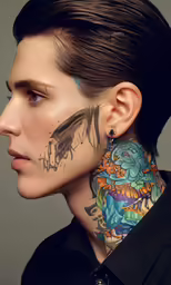 a man with a dragon and dragon tattoos on his neck
