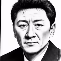 a pencil drawing of a man with a suit