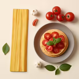 tomatoes on top of small pizzas with basil and tomato sauce