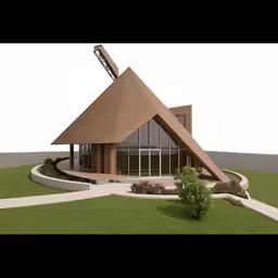 a rendered rendering of a building with some trees