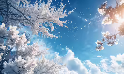 beautiful sky in winter with white fluffy flowers