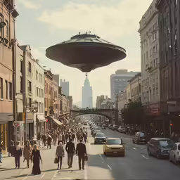 a large crowd of people walking down the street