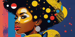 a painting with different colors and shapes,an african american woman
