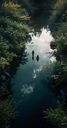 people in the middle of a narrow river