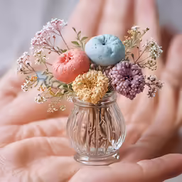an image of a person holding small flowers