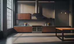 a modern looking kitchen is shown in this image