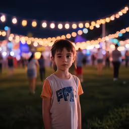 the young girl is standing in the middle of a field