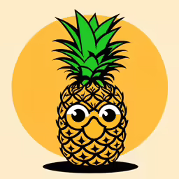 a pineapple with big eyes standing next to a sunny sun
