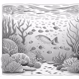 a pencil drawing of a tropical coral reef