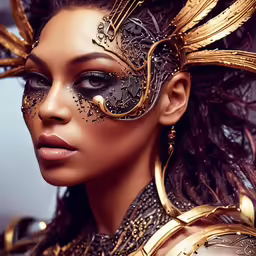 a beautiful woman with shiny makeup in gold and silver
