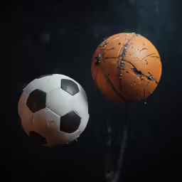 two balls are on a pole with water on them