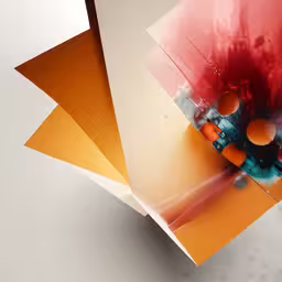 four different pictures on top of a large white surface,an image of three orange and white shapes