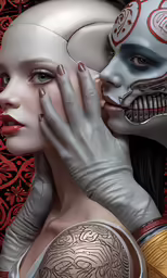 two girls are wearing skeleton make up and white gloves