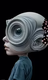 a child with a computer head with a butterfly on its forehead