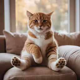 there is a large cat that is on a couch