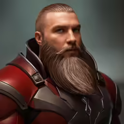 a man with a beard in a avengers costume