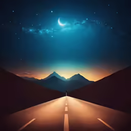 a person standing on a highway with a sky background