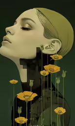 the face of a woman with flowers in her hair