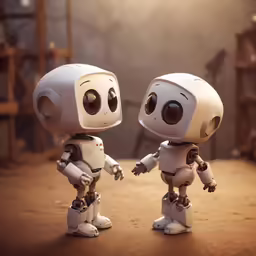 two robots holding hands and facing each other