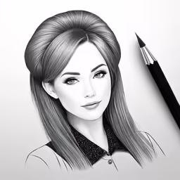 a pencil drawing of a woman with long hair and her eyes closed