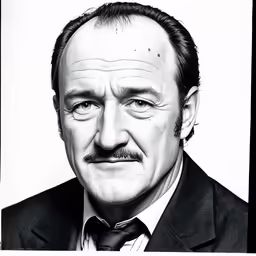 a drawing of an older man with a mustache on his head