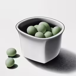 a drawing of four green eggs in a white container