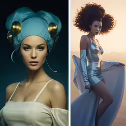 a woman is posed in three different images