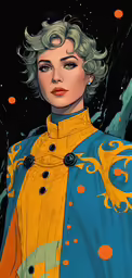 the girl with blonde hair is dressed in yellow and blue