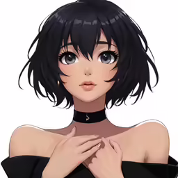an anime girl with a black hair and bangs
