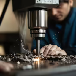 a man uses a metal turning machine to make a piece