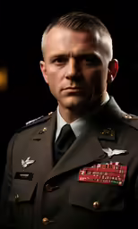 a man in military dress uniform is looking at the camera