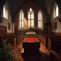 the interior of a church with stained glass windows and an altar