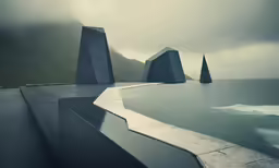 there are pyramids on the side of this body of water