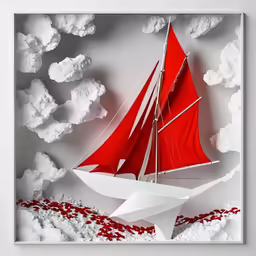 a paper art of a sailboat and clouds